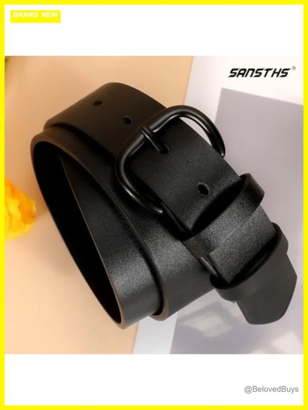 Women Faux Leather Belt with Black Buckle Casual Waist Belt for Jeans Pants